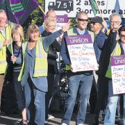 Itchen Bridge toll booth operators and staff in good spirits on the picket line.