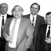 Johnny Flood (second from left) pictured with Tommy Traynor,  Brian Clifton and Harry Penk at the centenary celebrations for Southampton FC in 1985