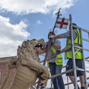 The Bargate Lion flags being restored