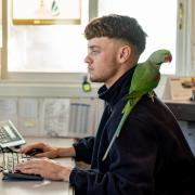 Ollie Rickard with Miguel, the Beaulieu River parrot
