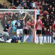 Millwall score their first goal during the Championship match between Southampton and Millwall at St Mary's Stadium. Photo by Stuart Martin.