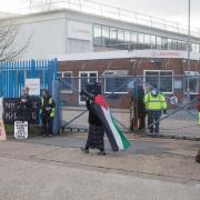 Pro-Palestine protesters gathered outside the Southampton defence firm