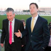 Mike Thornton with party leader Nick Clegg at the Ageas Bowl during the by-election campaign
