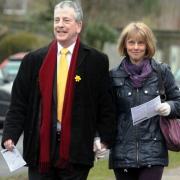 Hand in hand: Peta Thornton and husband Mike yesterday
