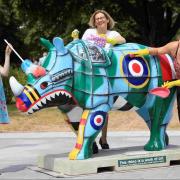 Polishing up the Go! Rhinos in Southampton city centre are Marwell Wildlife’s  Hannah Bowler, Kirstie Mathieson and Kateland Turner