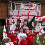 CROSS PURPOSE: Jonathan Callender and Melissa Beaton with their children, from left, Asher, Albie, Lacie and Archie outside their England decorated home in Windermere Avenue, Millbrook. Photo by Stuart Martin. Order no:18663595