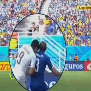 The incident at the centre of the latest Luis Suarez controversy. Picture: BBC