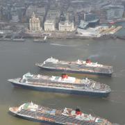 The Queens cruising towards Liverpool's iconic Pier Head.