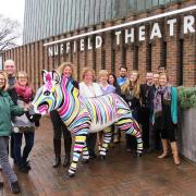 Nuffield team with Kirstie Mathieson and Gilbert after the Theatre signed up to support the Zany Zebra event