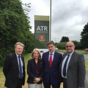 Stewart Dunn (Hampshire Chamber), Prof Joy Carter (University of Winchester), Steve Brine MP and Cllr Stephen Godfrey (Leader, WCC) at the Andover Road site