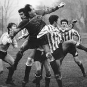 West End keeper David Floyd punches clear during the 2-2 Southampton Senior Cup draw. January 5, 1993.