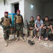 Rob on his 41st birthday with soldiers of the Peshmerga. They were guarding a Yazidi village not far from Mosul, Iraqi Kurdistan.
