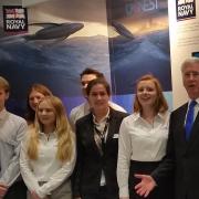 Secretary of State, Michael Fallon, and Ali Roy from Saab Seaeye (centre) along with some of the young scientists and engineers from FutureNest.