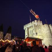 Opening of the Southampton Christmas German Market including a flying Santa