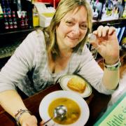 BARGAIN LUNCH: Lynne Ryan of the Woodman Pub serves up Soup of the Day with a bread roll all for 10p. Echo picture Order no: 79