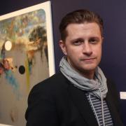 Greg Gilbert at the opening of Leonardo 500 exhibition at City Art Gallery Southampton in 2018. His work is also on show there.