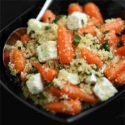 Lemon roasted carrots with feta and mint couscous salad