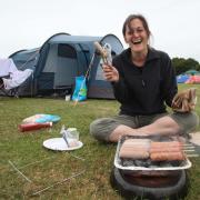 Sian getting on a bit of sausage action before heading down to the site