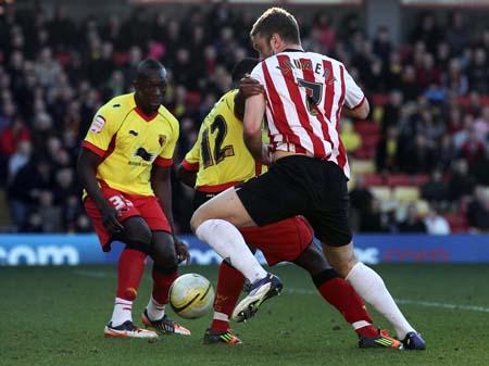 Images from the npower Championship match between Watford and Saints at Vicarage Road. The unauthorised downloading, editing, sale or distribution of this image is strictly prohibited. 