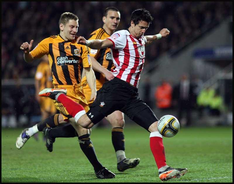 Pictures from the npower Championship match between Hull City and Saints. The unauthorised downloading, copying, editing or distribution of this picture is strictly prohibited.