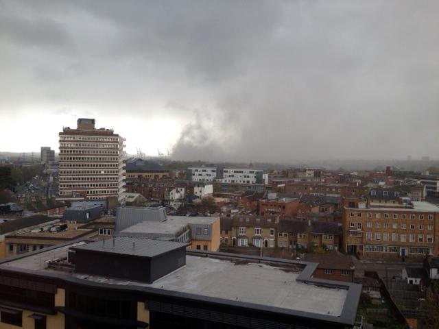 The fire at Southampton docks as viewed from the city centre. Photo by Andy Larkin.