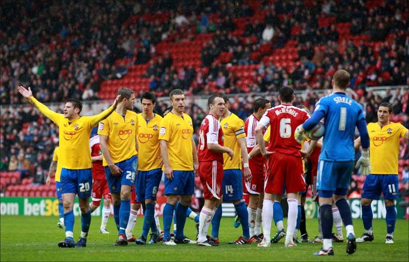 Picture from the Middlesbrough v Saints npower Championship clash. The unauthorised download, editing, copying or distribution of this image is strictly prohibited.