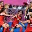 Great Britain celebrate scoring during their 3-1 win.