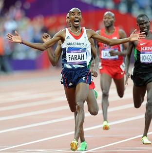 Great Britain's Mo Farah wins the men's 5,000m final in the Olympic Stadium, London