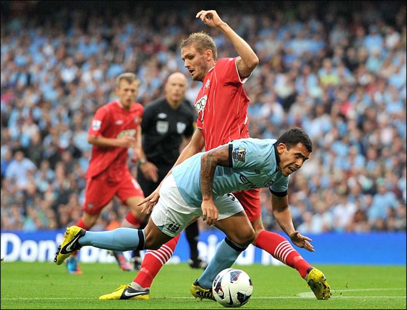 Photographs from Southampton's Premier League match against Manchester City at the Etihad Stadium on Sunday August 19, 2012. The unauthorised downloading, copying, editing or distribution of this picture is strictly prohibited.