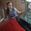 Charlotte Foan and smashed windscreen