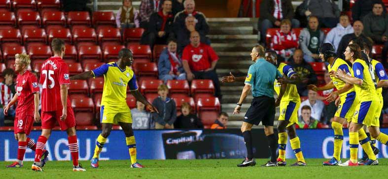 Picture from the Capital One Cup third round clash between Saints and Sheffield Wednesday at St Mary's Stadium. The unauthorised downloading, editing, copying, or distribution of this image is strictly prohibited.