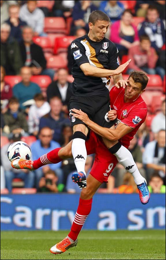 Pictures from the Barclay's Premier League clash between Saints and Fulham at St Mary's Stadium. The unauthorised downloading, editing, copying, or distribution of this image is strictly prohibited.