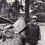 Charles Orr-Ewing with a fallen cedar tree at Exbury Gardens.