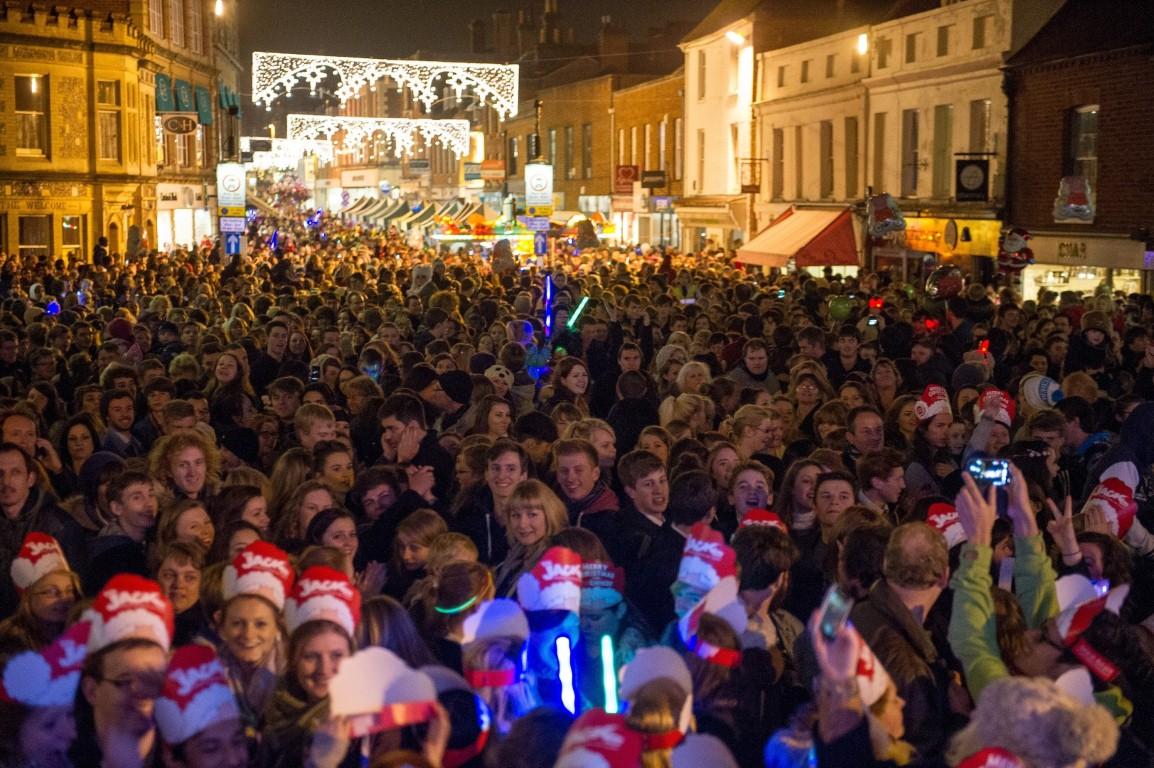 Christmas light switch on in Winchester.