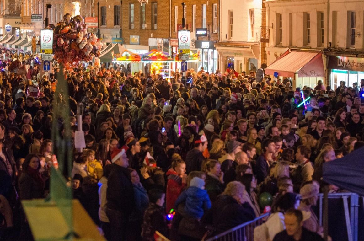 Christmas light switch on in Winchester.