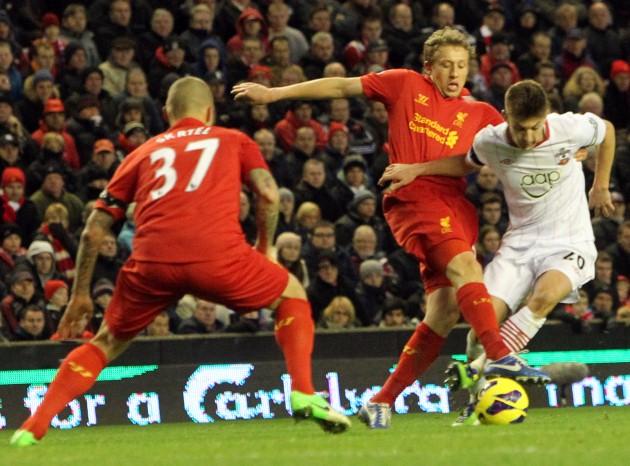 Picture from the Barclay's Premier League match between Liverpool and Saints. The unauthorised downloading, editing, copying, or distribution of this image is strictly prohibited.