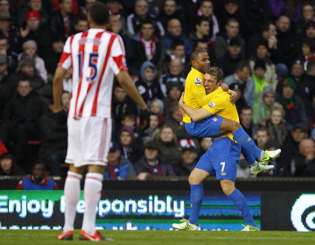 Image from the Barclay's Premier League match between Stoke and Southampton at Britannia Stadium. The unauthorised downloading, editing, copying, or distribution of this image is strictly prohibited.