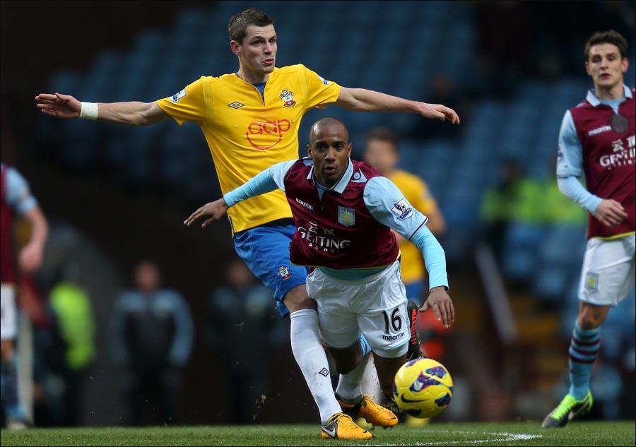 Images from the Premier League match between Aston Villa and Saints. The unauthorised downloading, copying, editing, or distribution of this image is strictly prohibited.