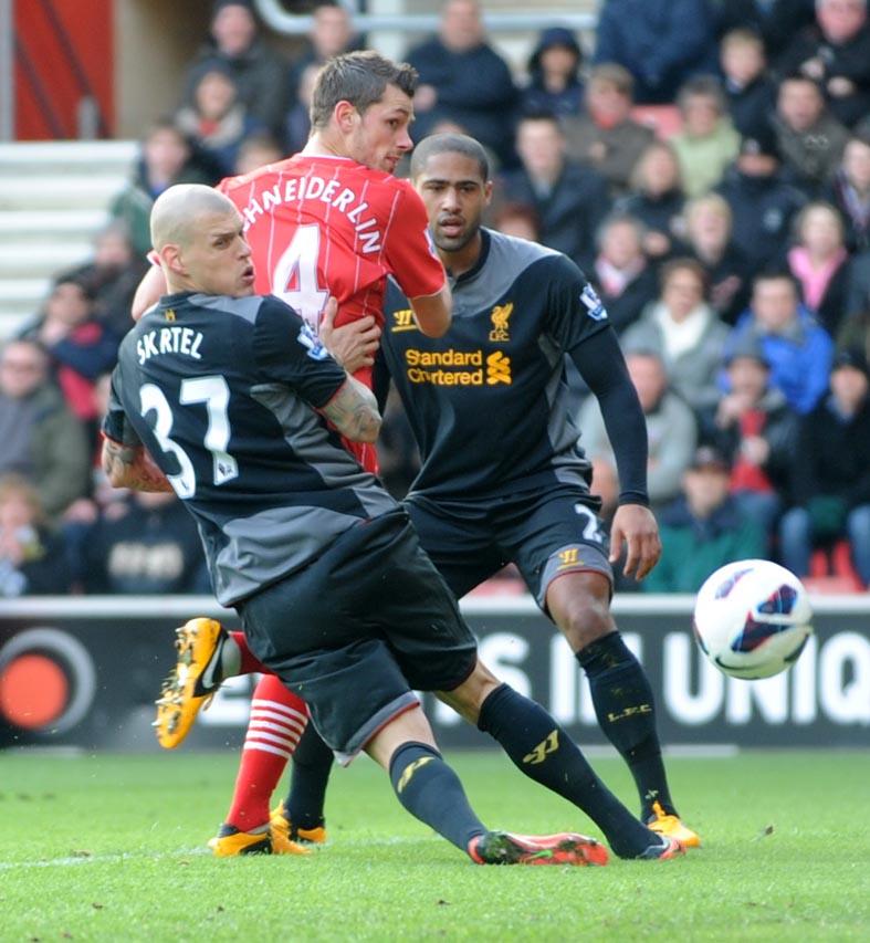 Pictures from the Barclay Premier League match between Saints and Liverpool at St Mary's Stadium. The unauthorised downloading, editing, copying, or distribution of this image is strictly prohibited.