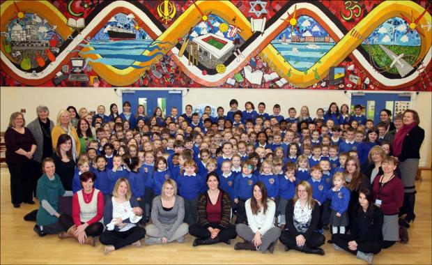 WELL DONE: Pupils and staff at Sinclair Primary and Nursery School