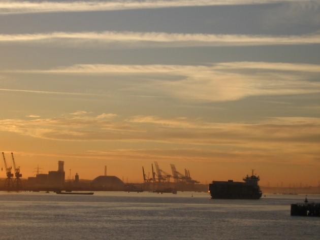 A cargo ship leaves Southampton docks at sunset, by Daily Echo reader Alison Parsons. Caught on Camera October 5, 2012.