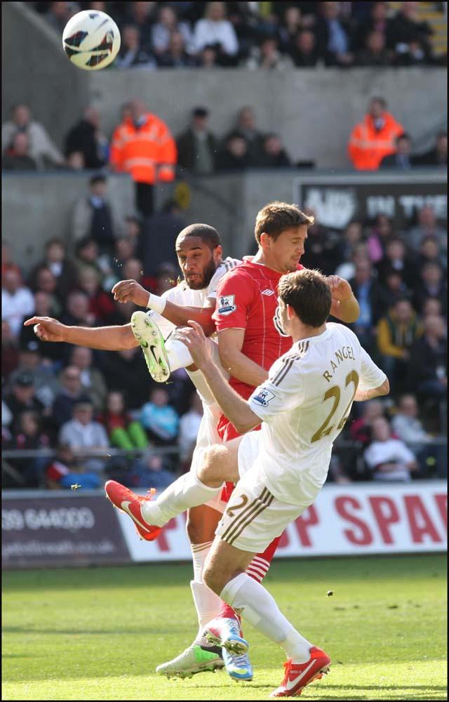 Photos from the Barclay's Premier League clash between Swansea City and Saints at the Liberty Stadium. The unauthorised downloading, copying, editing, or distribution of this image is strictly prohibited.