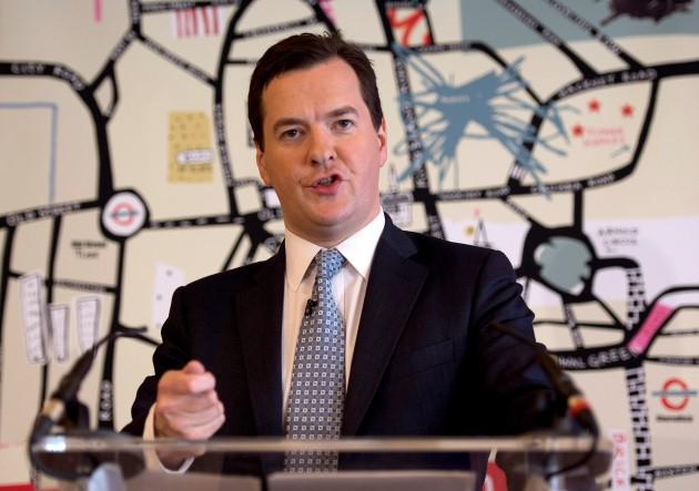 Chancellor George Osborne speaking at press conference during a visit to Unruly Media in east London.
Picture date: Thursday April 25, 2013.