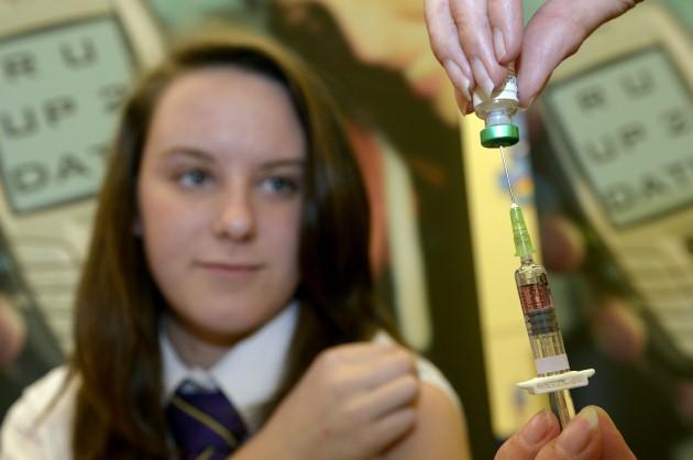 Lucy Butler,15, getting ready to have her measles jab at All Saints School in Ingleby Barwick, Teesside as a national vaccination catch-up campaign has been launched to curb a rise in measles cases in England.
Picture date: Thursday April 25, 2013.