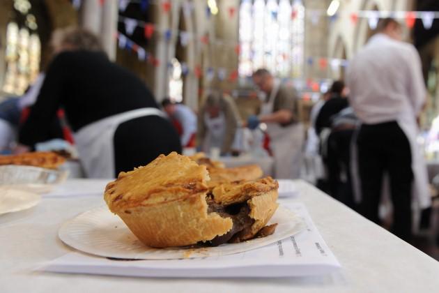 A selection of pies and pasties on display at the British Pie Awards, St Marys Church, Melton Mowbray.
Picture date: Wednesday April 24, 2013. 