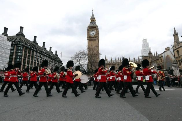 Soldiers from The 4th Mechanised Brigade parade past the Houses of Parliament in Central London. The Catterick-based brigade have recently returned from a six-month tour of Afghanistan.
Picture date: Monday April 22, 2013.