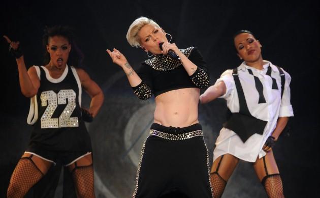 Pink performs on stage at the LG Arena, Birmingham.
Picture date: Sunday April 21, 2013.