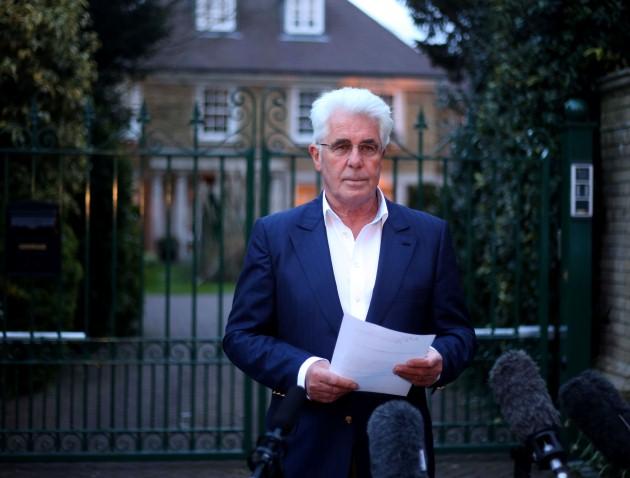 Max Clifford reads a statement to the media outside his home in Surrey after he was charged with 11 historic counts of indecent assault against teenage girls.
Picture date: Friday April 26, 2013. 