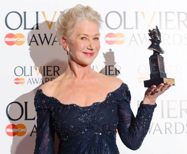 Dame Helen Mirren winner of the 'Best Actress' award, in the press room at the Olivier Awards 2013, at the Royal Opera House, in Covent Garden, central London.
Picture date: Sunday April 28, 2013. 
