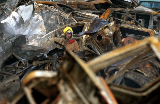 Firefighters tackle a large blaze at a scrapyard on the Randolf Industrial Estate in Kirkcaldy, Fife.
Picture date: Monday April 29, 2013. The blaze was rapidly developing when firefighters arrived and a spokeswoman for the Scottish Fire and Rescue Servi